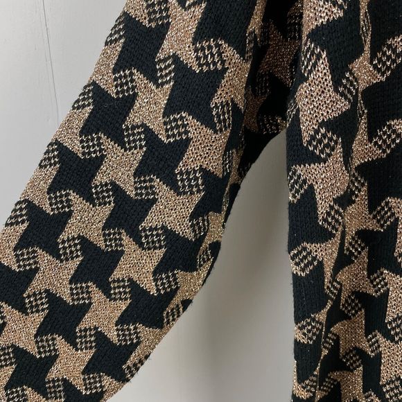 Vintage‎ 80s Sheridan Square Sweater Black Metallic Gold Houndstooth Oversized L - Picture 4 of 7